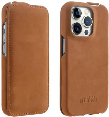 Mobiskin Hülle passend für iPhone 15 PRO (6,1 Zoll), Handyhülle mit echtem Leder, Flip Case, Schutzhülle, Handy-Tasche, Slim Cover, dünn, Vintage Braun