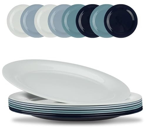 BEWOS 8 Stück Teller, 9.3 inch Unzerbrechliches Speiseteller, Plastikteller aus PP, Dauerhafte Big Camping Teller für Salat Pasta Party Haus, Mikrowellen & Spülmaschinenfest