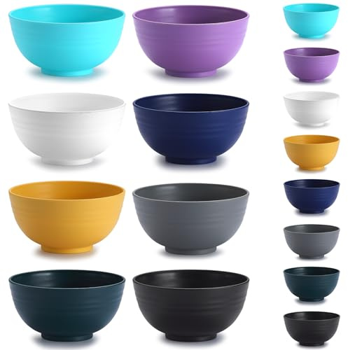 Kyraton bols de céréales en plastique 8 pièces, Bol léger incassable et réutilisable pour la soupe de nouilles de riz Snack Salade de fruits, lavable au lave-vaisselle