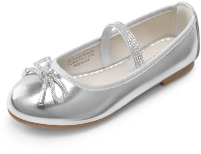 DREAM PAIRS Zapatos De Vestir para Niñas Bailarinas De Flores Sin Cordones para Fiestas, Bodas, Actuaciones, Graduaciones Y Bailes De Fin De Curso,Size 33.5,Plata,SDFL2409K