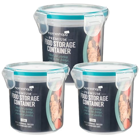 HOMESHOPA Round Food Storage Containers with Lids, 3 Pack 450ml Plastic Airtight & Watertight Leakproof Mason Jars for Overnight Oats with Locking Lid, BPA Free Microwave & Dishwasher Safe