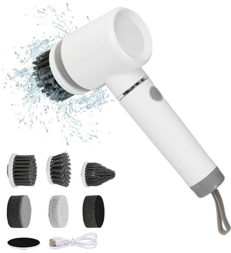 Vesaneae Cepillo Eléctrico Limpieza Hogar, Cepillo de Limpieza Electrico con 6 Cabezales de Cepillo, Fregadora Giratoria Eléctrica, Cepillo Giratorio Limpieza Inalámbrico, para Baño, Cocina, Coche