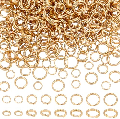 UNICRAFTALE 320 pièce 4 tailles Anneaux de Saut Fendus Acier Inoxydable Plaqués Or 18 carats Doubles Boucles Mini Porte Clés Petits Anneaux Connecteurs pour Porte Clés Bijoux Colliers Bracelets