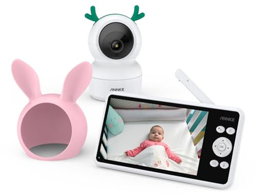 ANNKE 5 Zoll Babyphone mit Kamera 1080P HD ohne WLAN, Babyphone Kamera 2-Wege-Audio & Infrarot-Nachtsicht, Temperatur & Bewegungserkennung mit Smart-Alarm, Weitwinkelobjektiv & 256GB TF