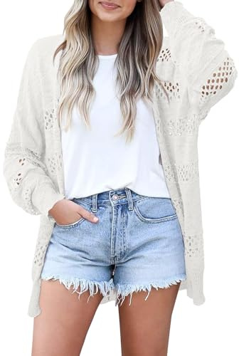 Magritta Cardigan Sweaters for Women Tops Dressy Long Sleeve Open Front Sexy Oversized Fall Hollowed Out Outwear UK Beige, 8-10