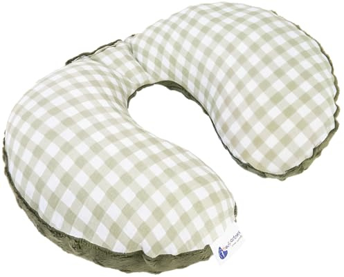 Medi Partners Almohada Cervical Coche Bebe cojin Cuello niños cojín Viaje - 100% Algodón/Minky Avion Neck Travel Pillow Almohadilla Cervicales Nino (Cuadros con Oliva Minky)