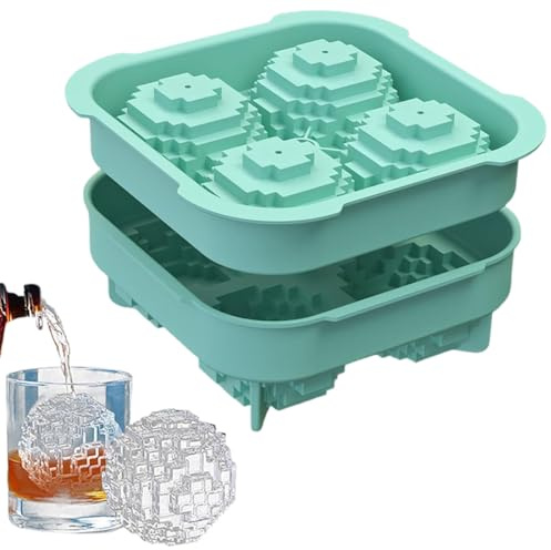 JAWUZ Ghiaccio Stampo,Cubetti Ghiaccio Silicone,Stampi Ghiaccio Con Coperchio,Forme Per Ghiaccio Grandi,Per Whisky,Cocktail e Bevande Refrigerate(4 Scomparti-Blu)