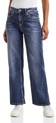Street One A379428 Vaqueros de Pierna Ancha con Tachuelas, Mid Blue Soft Washed, 34W / 30L Mujeres