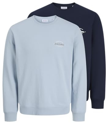 JACK & JONES Sweat Crew Neck 2pk Jjbrandon Lot de 2 Sweatshirts à col Rond MP, Bleu céleste Homme