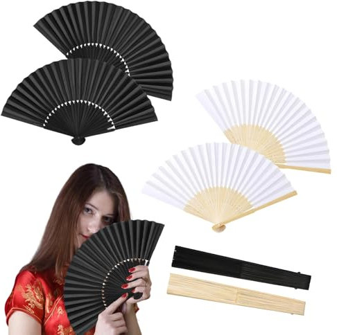 Handfächer, Fächer, 4 Stück Chinesische Fecher aus Stoff, Faltbarer Fächer für Die KüHlung Im Sommer, Fächer Festival, Papierfächer für Gastgeschenke Hochzeit, TanzauffüHrungen und Heimdekoration