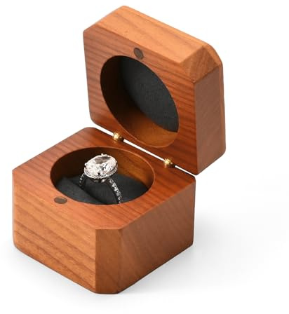 Oirlv Unique Carrée Bois Massif Boîte à Bague Boîte à Bagues,Ecrin Bague,Ring box Pour Mariage(Gris Foncé)
