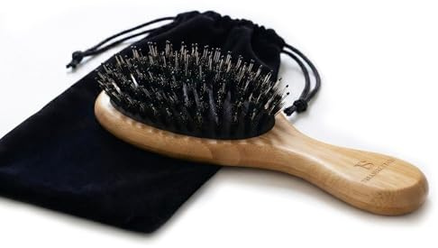 Treasure Stash Mini Travel Hair Brush, Bamboo Wood, Boar Bristle
