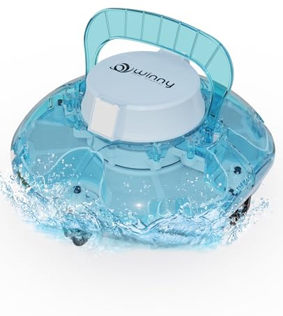WINNY POOL CLEANER Winny 200 Limpiafondos Piscina, Inalámbrico Robot Limpiafondos Piscina, 80Min Autonomía, Piscinas Desmontables 60m², Doble Filtración,Estacionamiento Auto(Azul Marino-Blanco)