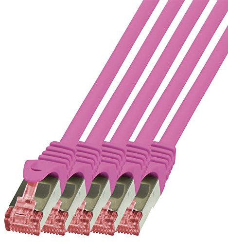 BIGtec Lan Kabel 5 Stück 20m Netzwerkkabel Ethernet Internet Patchkabel CAT.6 magenta Gigabit SFTP doppelt geschirmt für Netzwerke Modem Router Switch kompatibel zu CAT.5 CAT.6a CAT.7 Stecker