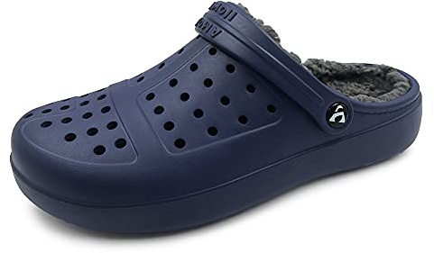 Amoji Mens Fur Lined Garden Clogs Women Winter Fleece Lining Indoor House Slippers D8818 Navy 13.5-14 Women/11.5-12 Men