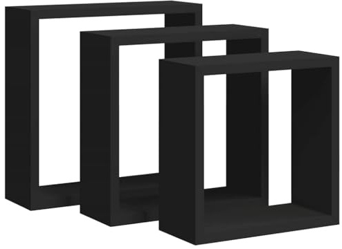 vidaXL Vägghyllor kub 3 st svart MDF
