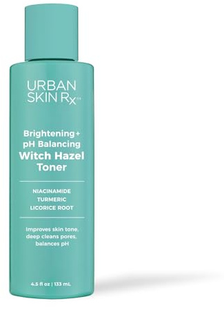 Urban Skin Rx® Witch Hazel Brightening & pH Balancing Toner, Exfoliated & Clarifies Clogged Pores, Improves The Appearance of Uneven Skin Tone, Reduces Redness & Brightens Dull Complexions, 4.5 Fl Oz