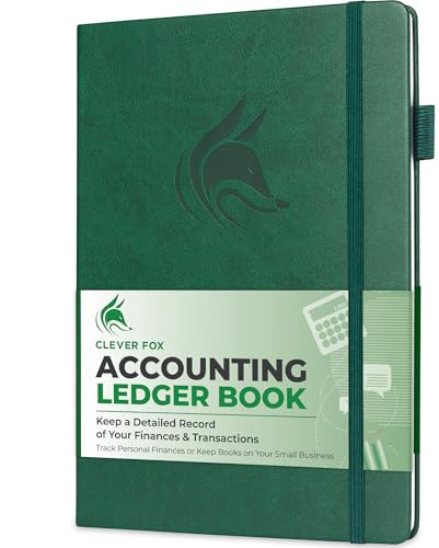 Clever Fox Accounting Ledger Book – Accounting Book for Small Businesses & Personal Use – Columnar Account Book Ledger for Tracking Money, Expenses, Deposits & Balance – Large, 7x10″ (Dark Green)