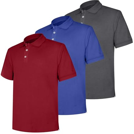 LiKing 3er Pack Polo Camisa Hombre Ocio Cómodo Polos Hombre Manga Corta Humedad Ropa Deportiva Hombre Golf Polo Shirt Hombre Manga Corta Deporte Ocio Camiseta Gris oscuro Azul Rojo Talla M