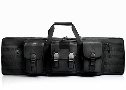 Double Rifle Case for 2 Scoped Rifles - Soft Tactical Gun Bag 32/36/42/48 Inch with Concealed Backpack Straps Durable 600D Oxford Gun Case with Pistol &Ammo Storage for Hunting Range Travel Transport