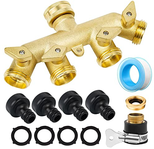 Gardena Verteiler, Gardena Wasserverteiler, 3/4 Zoll und 1/2 Zoll Gardenas 4-Wege-Verteiler, für Gartenbewässerung, Küche, Waschen, Wasserdurchfluss Regulier- und Absperrbar