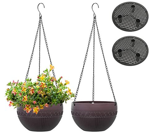 MissFox Pots de Fleurs à Suspendre de 2 Paquet(diamètre - 21cm), Pot Suspendu Plante Exterieur, Arrosage Automatique Pot Suspendu Plante en Plastique avec Chaîne Suspendue pour Le Jardin, Le Balcon