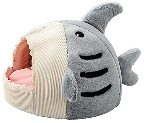 caoxhenr Cama de cueva para gatos, cama cálida para perros, tienda de campaña con forma de tiburón con parte inferior antideslizante semicerrada, cama de dormir acogedora para gatos