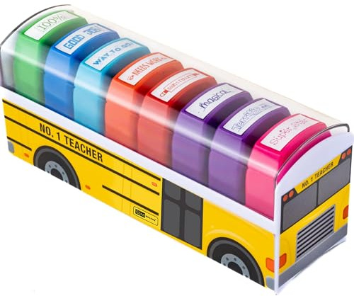 Teacher Stamps - Self Inking Motivational Encouraging, for School, Set of 8