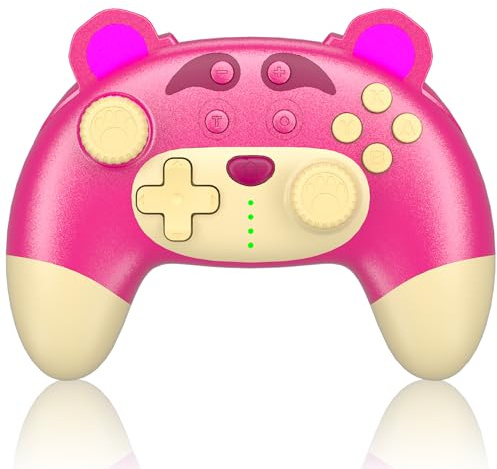 STOGA Manette Switch sans fil Strawberry Bear, manette de jeu Pro pour PC, Switch OLED et Switch Lite, mignonne manette Pro Switch avec Turbo, vibration, programmable, mouvement 6 axes