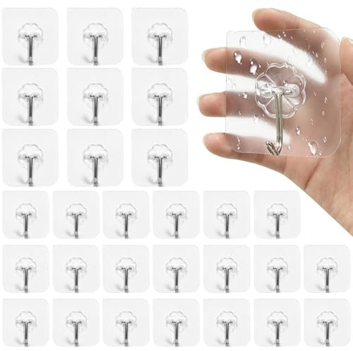 xiaoxianxian 30 Pièces Crochet Adhésif,15kg Transparent Auto Adhesif Muraux,Crochets Adhesif Imperméables Pour Salle de Bains et Cuisine,Plafond,Peignoirs,Porte (transparente)