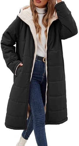Vancavoo Giubbotto Donna Invernale Giacca con Cappuccio Lungo Cappotto Parka Cappotti In Pile Trapuntato Calda Felpa con Cappuccio Outdoor,Nero,M