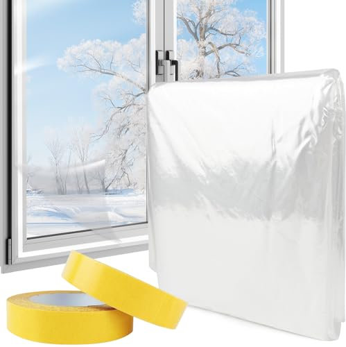 Thermo Cover Fenster Isolierfolie 1,6 m x 10 m - Transparente POF Wärmedämmung Mit 2 Rollen Selbstklebendem Band - Isolierung Gegen Kälte