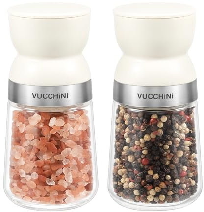Vucchini Moulin à Sel et à Poivre 2 Ensembles avec Noyau en Céramique,Grosseur Ajustable,Beige,Moulins à épices