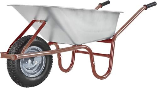 Schulz Tech Brouette avec bac galvanisé jusqu'à 250 kg/100 l - Modèle robuste pour le jardin et les besoins de construction - Pneus pneumatiques avec jantes en acier - Chariot coulissant - Marron