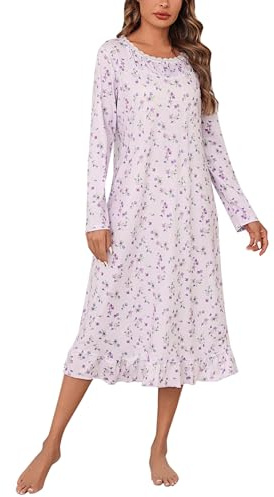 Aseniza Chemise de Nuit Femme Robe de Nuit Manches Longues Chaude Confortable Douce Ample Impression Vêtements de Nuit pour Femme