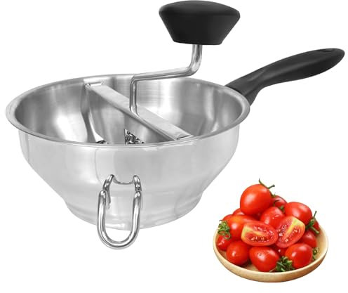 Stainless Steel Ergonomic Food Mill with 3 Grinding Discs, Compralo Rotary Food Mill for Tomato Apple Sauce, Puree, Mashed Potatoes, Jams, Dishwasher Safe