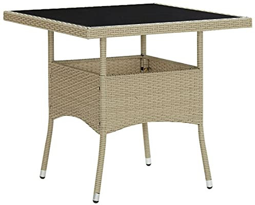 ShGaxin Table de salle à manger de jardin en rotin synthétique et verre beige, table de jardin extérieur, table de balcon, tables de terrasse et de jardin, table d'appoint de jardin - 310551