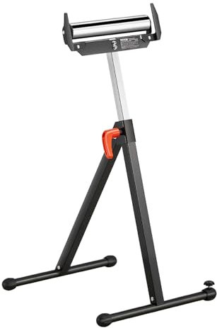 VEVOR Servante à Rouleaux Capacité de Charge 113 kg Support à Rouleau Pliable Hauteur Réglable 685,8-1092,2 mm avec Tête à Rouleau en Acier Poli, pour Support Sortie Scie à Table pour Travail Bois