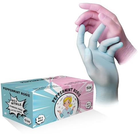 AMPRI Nitrilhandschuhe, mint, rosa, Farbenmix, 60 Stück/Box, Größe XS, puderfrei, Style Peppermint Rosie: Nitril Einmalhandschuhe, Einweghandschuhe in den Größen XS, S, M, L, XL