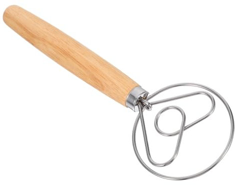 UKCOCO Frusta Piatta Ergonomica in Legno Di Quercia Da 10 Pollici Per Impastare Uova Frusta Per Pane in Acciaio Inossidabile Senza Cuciture