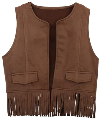 Generisch Chaleco de vaquero para niños y niñas de los 90 años, blusa, chaqueta vaquera, chaqueta vaquera, chaqueta vaquera, chaqueta con flecos, carnaval, Halloween, Oktoberfest, festival