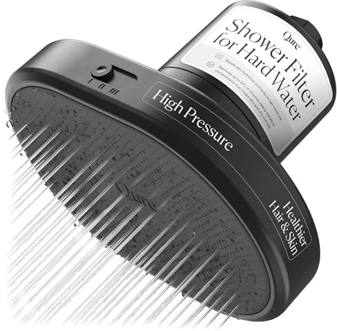Qure Shower Filter Head for Hard Water, Healthier Hair, Skin & Nails, Reduces 99% Chlorine, High Pressure Showerhead, Improve Your Beauty and Skincare Routine, Dermatologist-Approved - Black