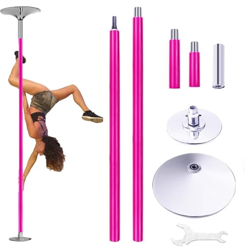 Dansstång Bärbar Rosa/Svart Silikon Strippstång för Hem/lägenhet, Bärbar Snurrande Poledance-Stång för Takmontering, Fitnessstång Strippstång(Pink,2.3-2.99 m (7.5-9.8 ft))