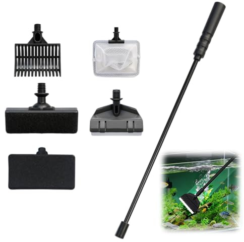 MIUUIPI Set di attrezzi per la pulizia dell'acquario, 5 in 1, con rete da pesce, rastrello di ghiaia, raschietto per alghe, pennello angolare e pennello piatto, detergente per acquario, set per