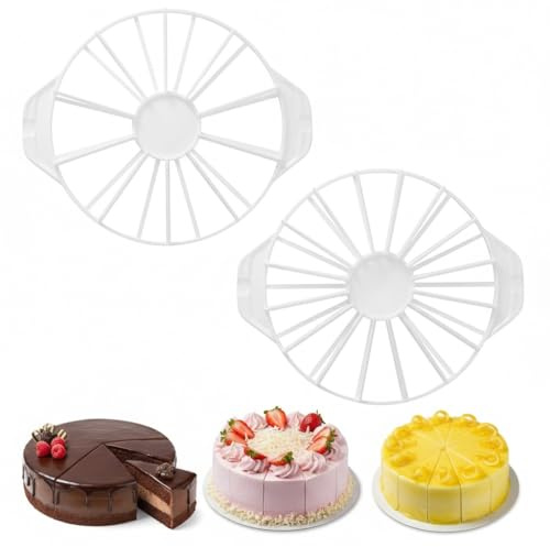 Kievano Taglierina Rotonda per Torte – Taglia Torta Professionale 2 Pezzi, Divisore Double Face 10/12/14/16 Fette in PP Alimentare, Bianco