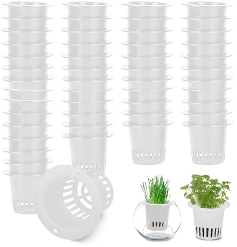 50 vasi a rete idroponica da 4,4 cm, idroponica, Rete Idroponica per Piantagione, Vasi per Vivai con Rete Resistente per verdure, orchidee, acquaponica, colore bianco