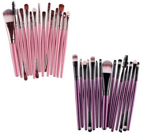 jojofuny Kit de Maquillaje para Mujer 15 Brochas de Nylon y Mango Plástico Color Púrpura, Diseño Fácil de Sostener Look Natural