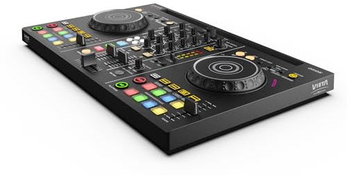 VIETA PRO Table de mixage DJ Bluetooth professionnelle avec carte son intégrée, contrôleur DJ avec lumières intégrées RVB, mélangeur DJ Controller et interface audio. Table de mixage DJ Orion