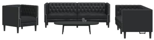 Solivagant Ensemble de canapé Chesterfield 3 pcs Noir Similicuir,(62.4 KG)