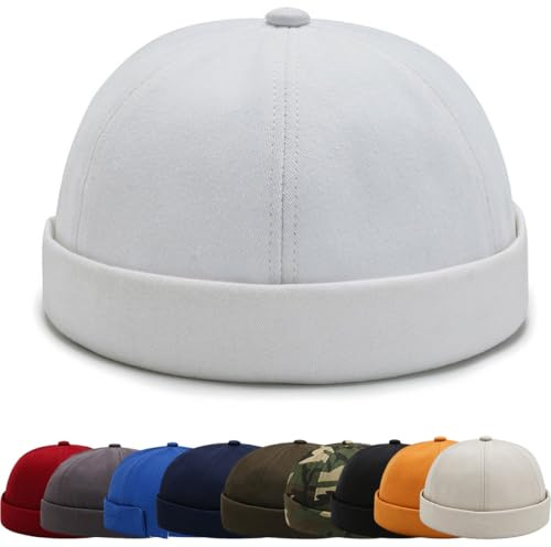 Bonnet Docker Été sans Bord Visiere Casquette Skullcap Travailleur Chapeau Fashion Réglable Casquette de Marinrier sans Visière Homme Femme Bonnet de Docker Coton Rétro Cuffed Brimless Hat